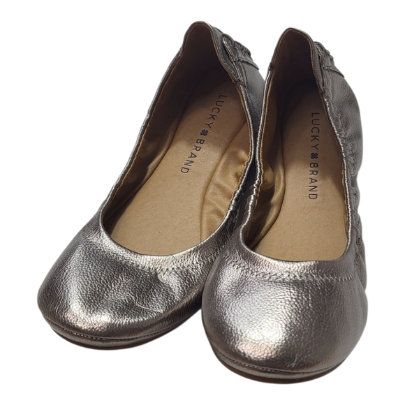Lucky Brand Shoes - Lucky Brand  Ballet Flats Silver Pewter Leatger Round Toe Lace Up Detail Sz 6.5